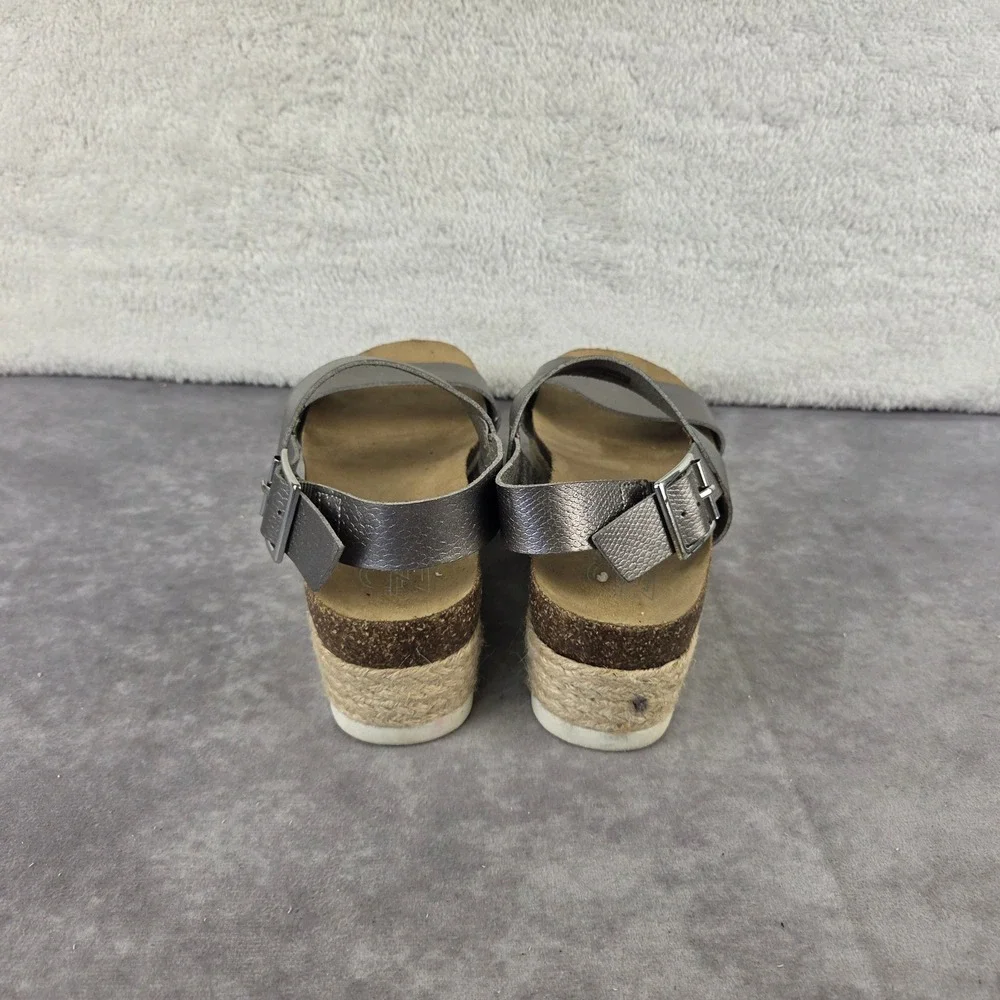 Laurin Metallic Pewter Espadrille Platform Sandals Womens 9 Buckle Slingback